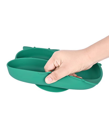 Earthism Silicone Meal Set-Cow Green-With Suction Plate-Set of 3-For Feeding Infants