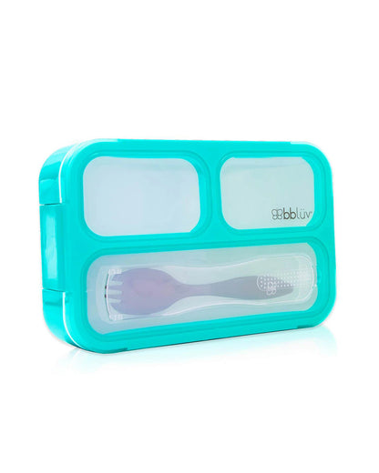 bbluv Bento Complete Sealed Lunchbox-With Spork-On The Go Meal-Leak Proof-Aqua-For Feeding Infants