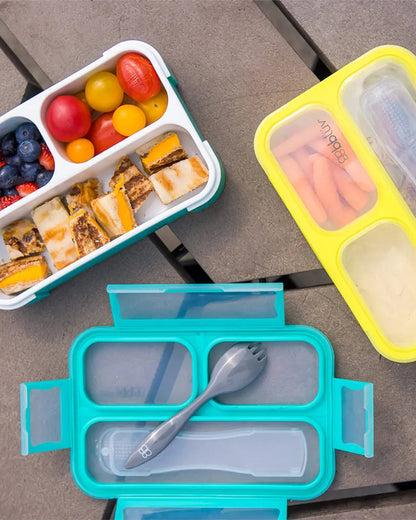 bbluv Bento Complete Sealed Lunchbox-With Spork-On The Go Meal-Leak Proof-Aqua-For Feeding Infants