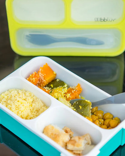 bbluv Bento Complete Sealed Lunchbox-With Spork-On The Go Meal-Leak Proof-Aqua-For Feeding Infants