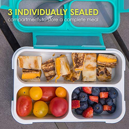 bbluv Bento Complete Sealed Lunchbox-With Spork-On The Go Meal-Leak Proof-Aqua-For Feeding Infants