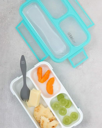 bbluv Bento Complete Sealed Lunchbox-With Spork-On The Go Meal-Leak Proof-Aqua-For Feeding Infants