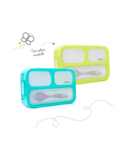 bbluv Bento Complete Sealed Lunchbox-With Spork-On The Go Meal-Leak Proof-Aqua-For Feeding Infants