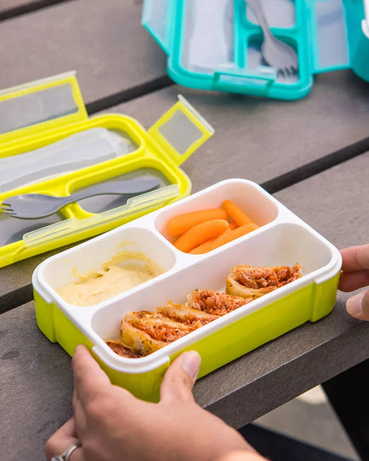 bbluv Bento Complete Sealed Lunchbox-With Spork-On The Go Meal-Leak Proof-Lime-For Feeding Infants