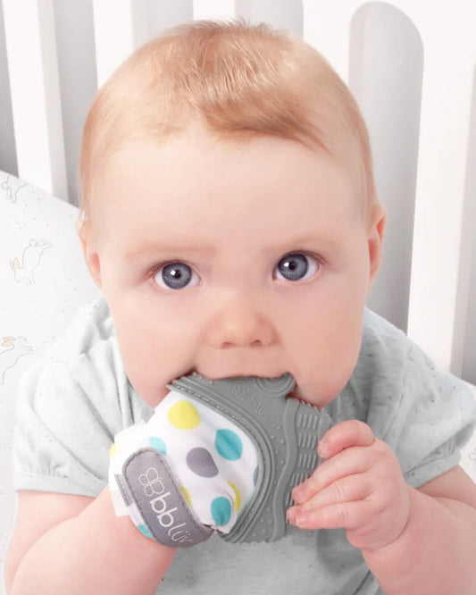 bbluv Glüv Baby Teething Mitten-Grey-Pleasing Texture with Crinkle Paper-Food Grade Silicone