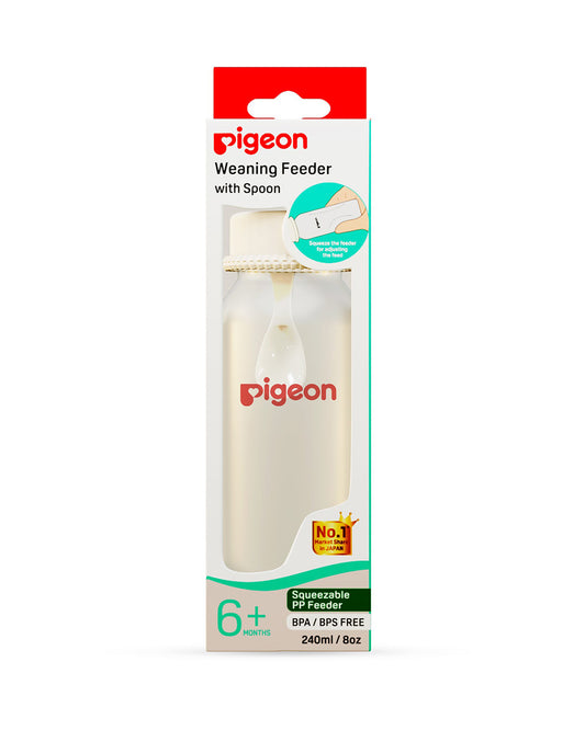 Pigeon Weaning Bottle With Spoon-Heat Resistant-With Cleaning Brush-240 ml-White-6M+-For Infants
