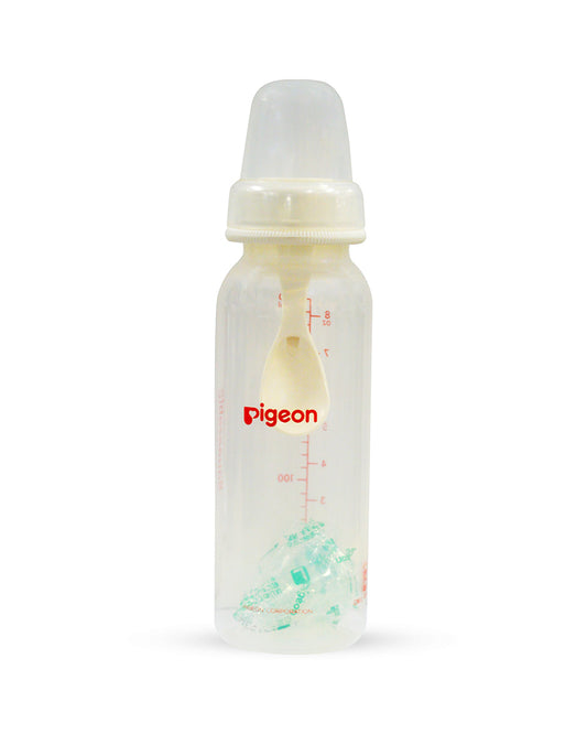 Pigeon Weaning Bottle With Spoon-Heat Resistant-With Cleaning Brush-240 ml-White-6M+-For Infants