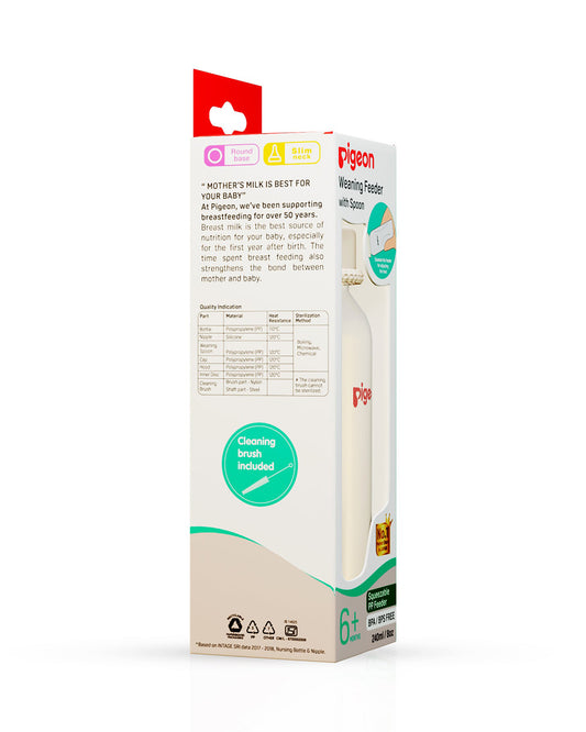 Pigeon Weaning Bottle With Spoon-Heat Resistant-With Cleaning Brush-240 ml-White-6M+-For Infants