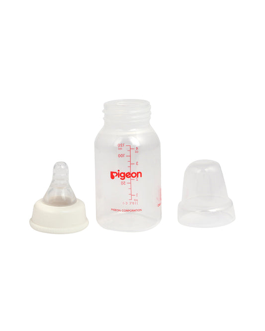 Pigeon Peristaltic Narrow Neck Feeding Bottle-Anti Colic-Adjustable Flow-120 ml-Small Size Nipple-White-0M+