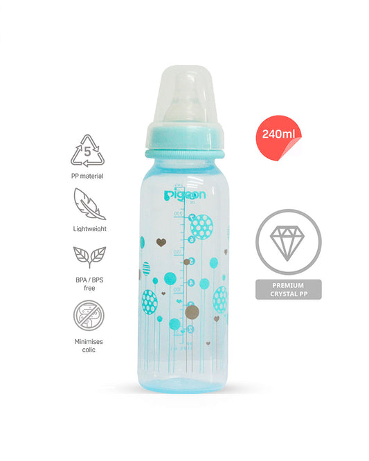 Pigeon Peristaltic Clear Nursing/Feeding Bottle-Anti Colic-240 ml-Blue Abstract-4 to 6M