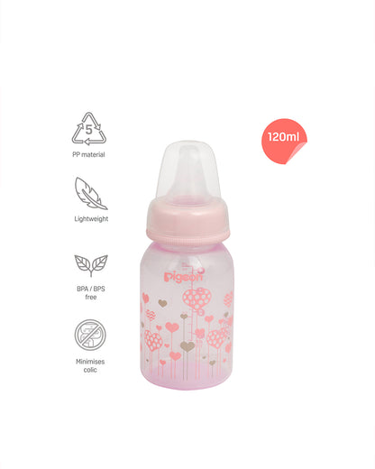 Pigeon Peristaltic Clear Nursing/Feeding Bottle-Anti Colic-120 ml-Pink Abstract-0 to 3M