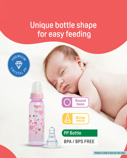 Pigeon Peristaltic Clear Nursing/Feeding Bottle-Anti Colic-120 ml-Pink Abstract-0 to 3M