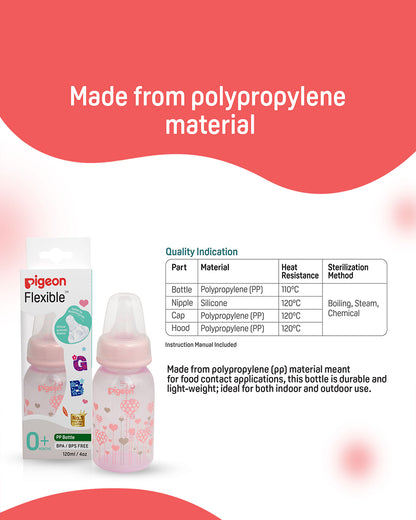 Pigeon Peristaltic Clear Nursing/Feeding Bottle-Anti Colic-120 ml-Pink Abstract-0 to 3M