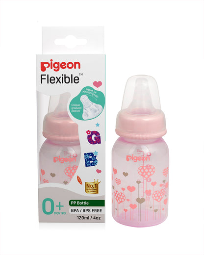 Pigeon Peristaltic Clear Nursing/Feeding Bottle-Anti Colic-120 ml-Pink Abstract-0 to 3M