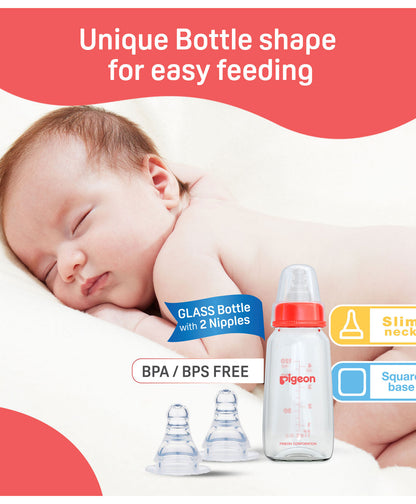 Pigeon Narrow Neck Glass Feeding Bottle-Anti Colic-120 ml-Small Size Nipple-Red-0M+