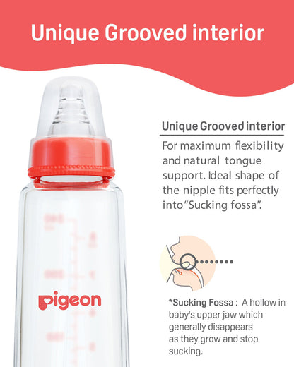 Pigeon Narrow Neck Glass Feeding Bottle-Anti Colic-120 ml-Small Size Nipple-Red-0M+