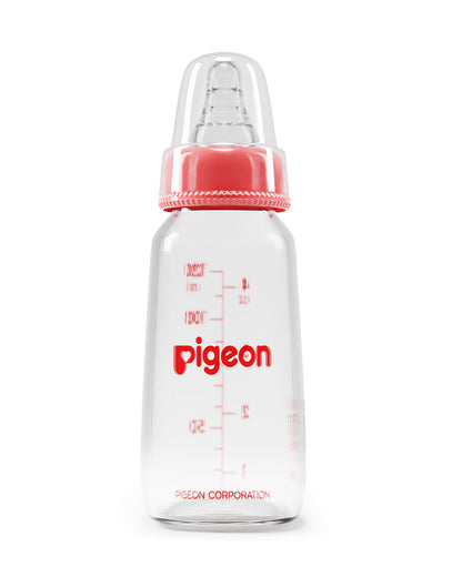 Pigeon Narrow Neck Glass Feeding Bottle-Anti Colic-120 ml-Small Size Nipple-Red-0M+