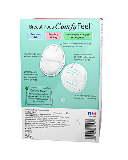 Pigeon Comfy Feel Breast Pads-With Aloe Vera Extract-Strong Adhesive & Dermatologically Tested-Pack of 60