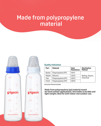 Pigeon Peristaltic Narrow Neck Feeding Bottle-Anti Colic-Adjustable Flow-240 ml-Large Size Nipple-Pack Of 2-Blue & White-9M+