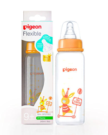 Pigeon Peristaltic Clear Narrow Neck Feeding Bottle-Anti Colic-240 ml-Large Size Nipple-Bunny-9M+