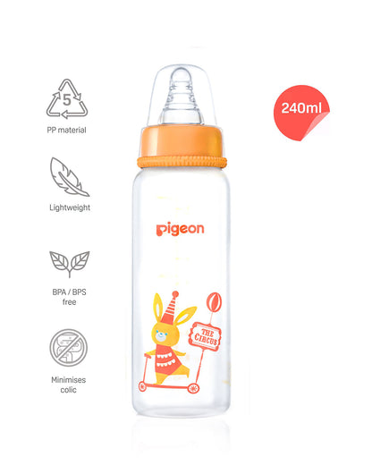 Pigeon Peristaltic Clear Narrow Neck Feeding Bottle-Anti Colic-240 ml-Large Size Nipple-Bunny-9M+