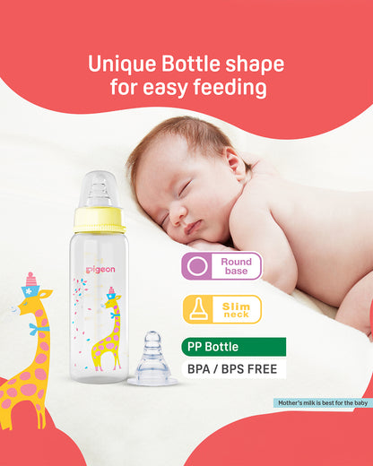 Pigeon Peristaltic Clear Narrow Neck Feeding Bottle-Anti Colic-240 ml-Large Size Nipple-Bunny-9M+