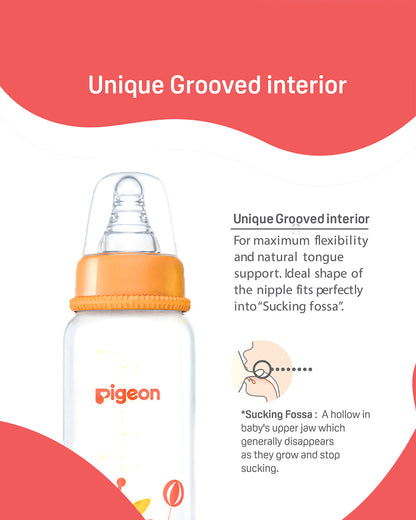 Pigeon Peristaltic Clear Narrow Neck Feeding Bottle-Anti Colic-240 ml-Large Size Nipple-Bunny-9M+