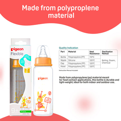 Pigeon Peristaltic Clear Narrow Neck Feeding Bottle-Anti Colic-240 ml-Large Size Nipple-Bunny-9M+