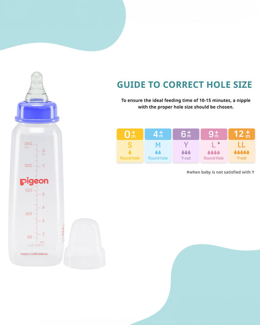 Pigeon Peristaltic Narrow Neck Feeding Bottle-Anti Colic-Adjustable Flow-240 ml-Large Size Nipple-Blue-9M+