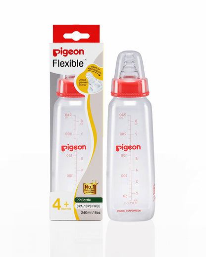 Pigeon Peristaltic Narrow Neck Feeding Bottle-Anti Colic-Adjustable Flow-240 ml-Medium Size Nipple-Red-4M+