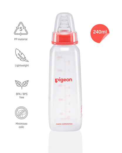 Pigeon Peristaltic Narrow Neck Feeding Bottle-Anti Colic-Adjustable Flow-240 ml-Medium Size Nipple-Red-4M+