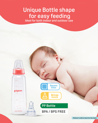 Pigeon Peristaltic Narrow Neck Feeding Bottle-Anti Colic-Adjustable Flow-240 ml-Medium Size Nipple-Red-4M+