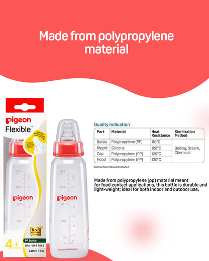 Pigeon Peristaltic Narrow Neck Feeding Bottle-Anti Colic-Adjustable Flow-240 ml-Medium Size Nipple-Red-4M+