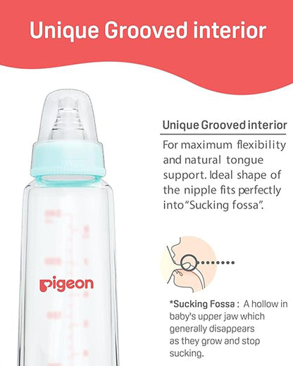 Pigeon Narrow Neck Glass Feeding Bottle-Anti Colic-240 ml-Large Size Nipple-Pale Blue-9M+