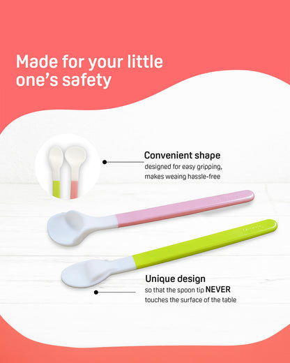 Pigeon Feeding Spoon Set-With Positioning Stopper-Pack of 2-Pink & Green-For Infants