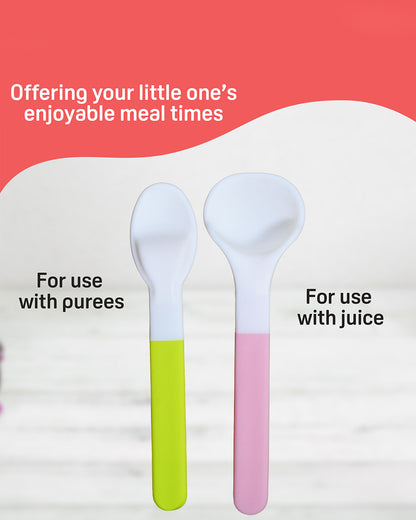 Pigeon Feeding Spoon Set-With Positioning Stopper-Pack of 2-Pink & Green-For Infants