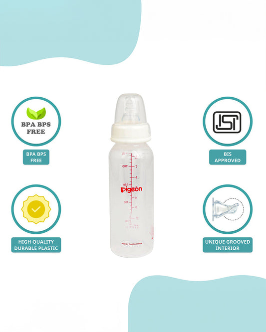 Pigeon Peristaltic Narrow Neck Feeding Bottle-Anti Colic-Adjustable Flow-240 ml-Medium Size Nipple-White-4M+