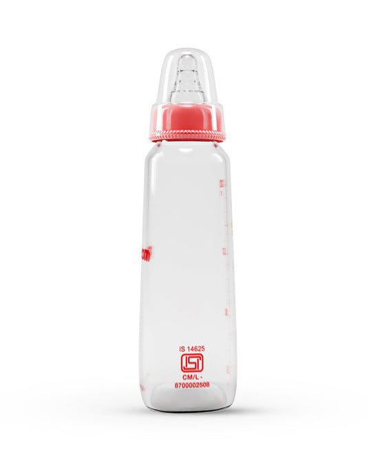 Pigeon Narrow Neck Glass Feeding Bottle-Anti Colic-200 ml-Medium Size Nipple-Red-4M+