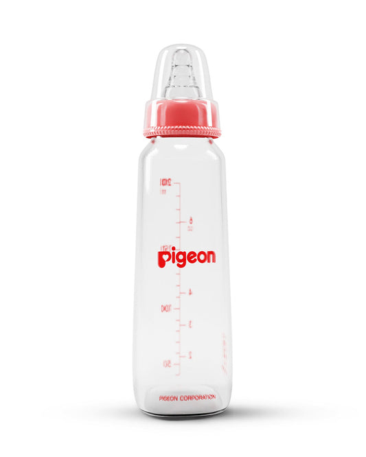 Pigeon Narrow Neck Glass Feeding Bottle-Anti Colic-200 ml-Medium Size Nipple-Red-4M+