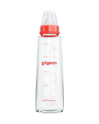 Pigeon Narrow Neck Glass Feeding Bottle-Anti Colic-200 ml-Large Size Nipple-Red-9M+