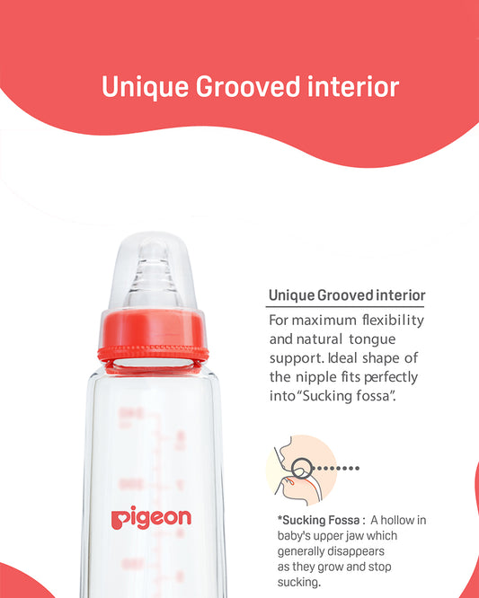 Pigeon Narrow Neck Glass Feeding Bottle-Anti Colic-200 ml-Large Size Nipple-Red-9M+