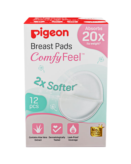 Pigeon Comfy Feel Breast Pads-With Aloe Vera Extract-Strong Adhesive & Dermatologically Tested-Pack of 12