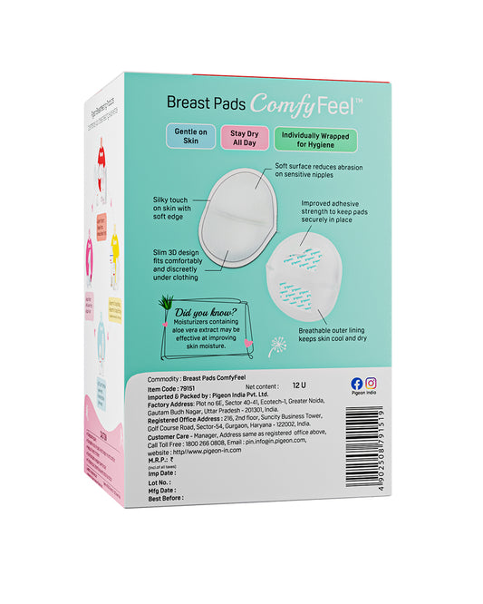 Pigeon Comfy Feel Breast Pads-With Aloe Vera Extract-Strong Adhesive & Dermatologically Tested-Pack of 12