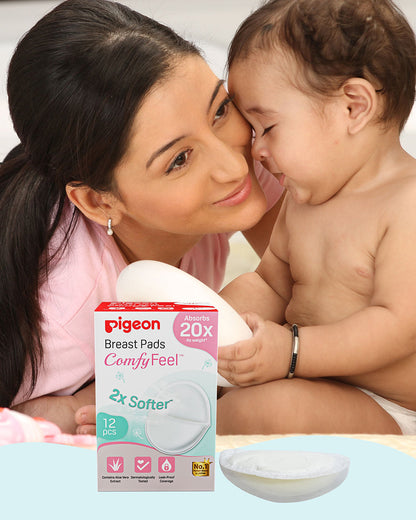 Pigeon Comfy Feel Breast Pads-With Aloe Vera Extract-Strong Adhesive & Dermatologically Tested-Pack of 12