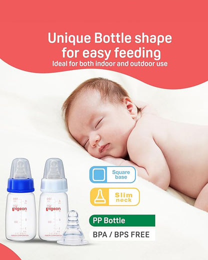 Pigeon Peristaltic Narrow Neck Feeding Bottle-Anti Colic-Adjustable Flow-120 ml-Small Size Nipple-Pack Of 2-Blue & White-0M+