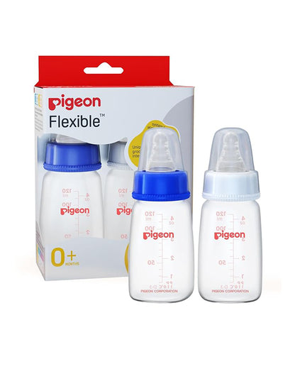 Pigeon Peristaltic Narrow Neck Feeding Bottle-Anti Colic-Adjustable Flow-120 ml-Small Size Nipple-Pack Of 2-Blue & White-0M+