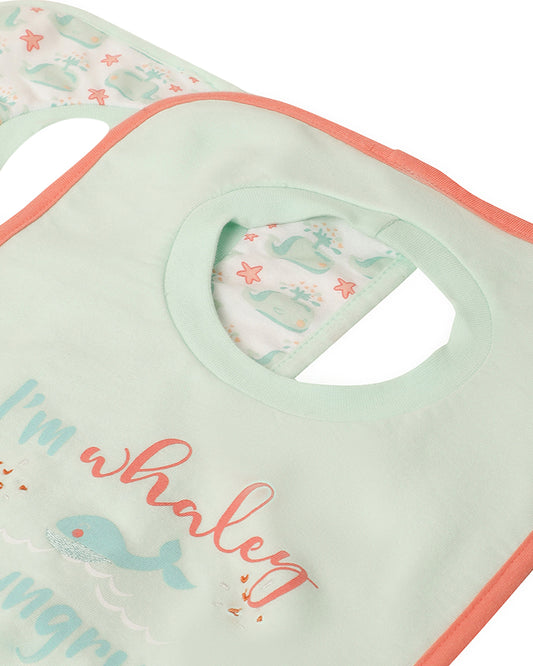 Mi Arcus Whale Print Pop Over Drool Bibs-3 to 6M-Cotton-Pack of 2-For Infants