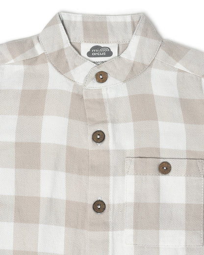 Mi Arcus Beige Shirt-Checkered-Cotton-For Infants