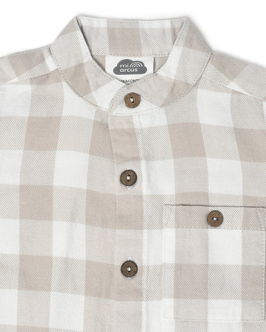 Mi Arcus Beige Shirt-Checkered-Cotton-For Infants