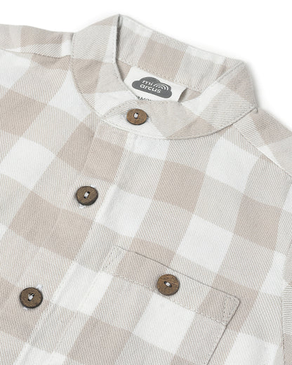 Mi Arcus Beige Shirt-Checkered-Cotton-For Infants